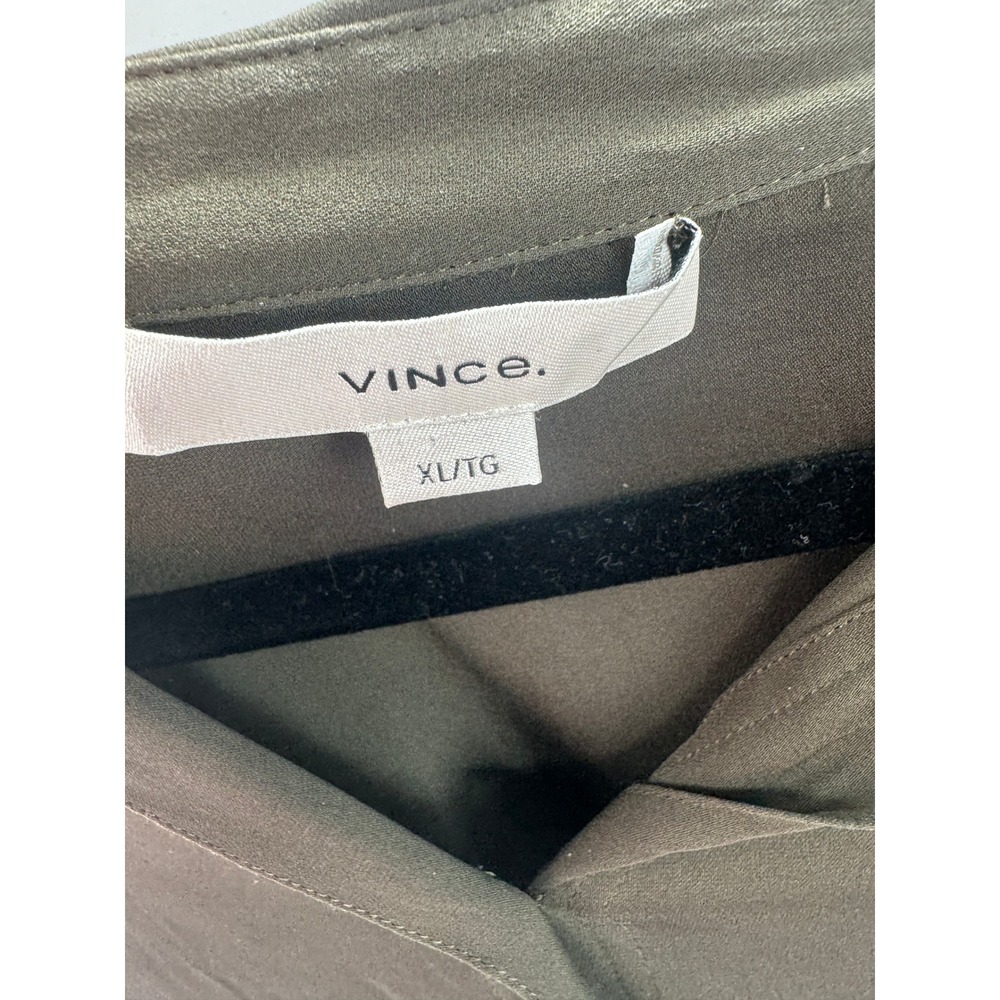 Vince Button Down Shirt Size XL Olive Green Silk Blend Top Long Sleeve - Picture 5 of 11